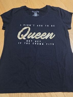 Wound Up Queen Graphic Tee Women's XXL 19 Black Gold Glitter Soft Shirt